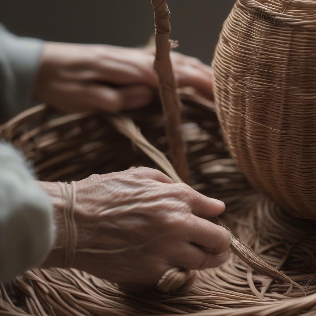 Candace Katz Demonstrating Basket Weaving Techniques