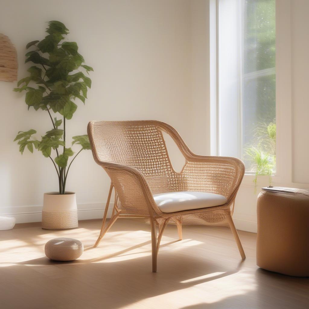 Cane weave chair in a modern living room setting