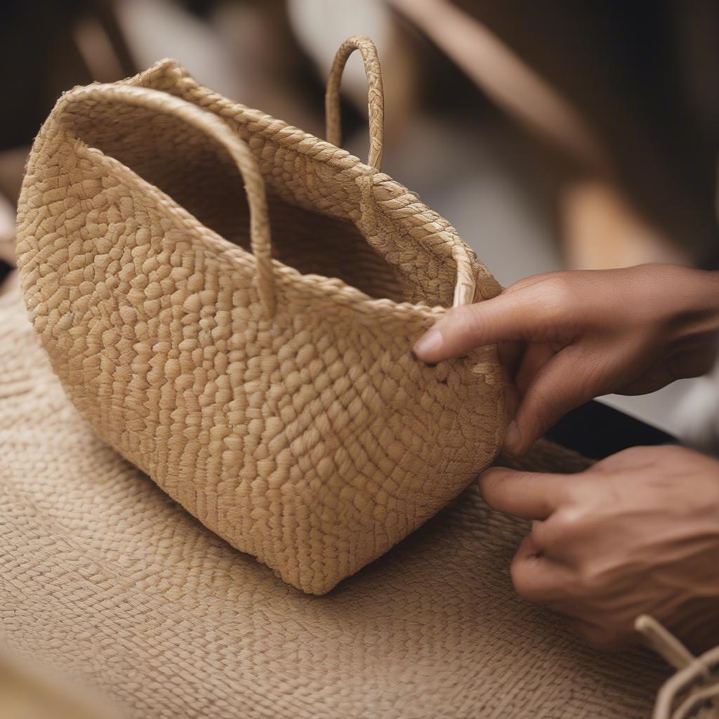 Cappelli Straworld Artisan Weaving a Straw Tote Bag