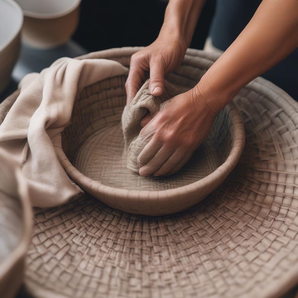 Caring for basket weave embossed pottery