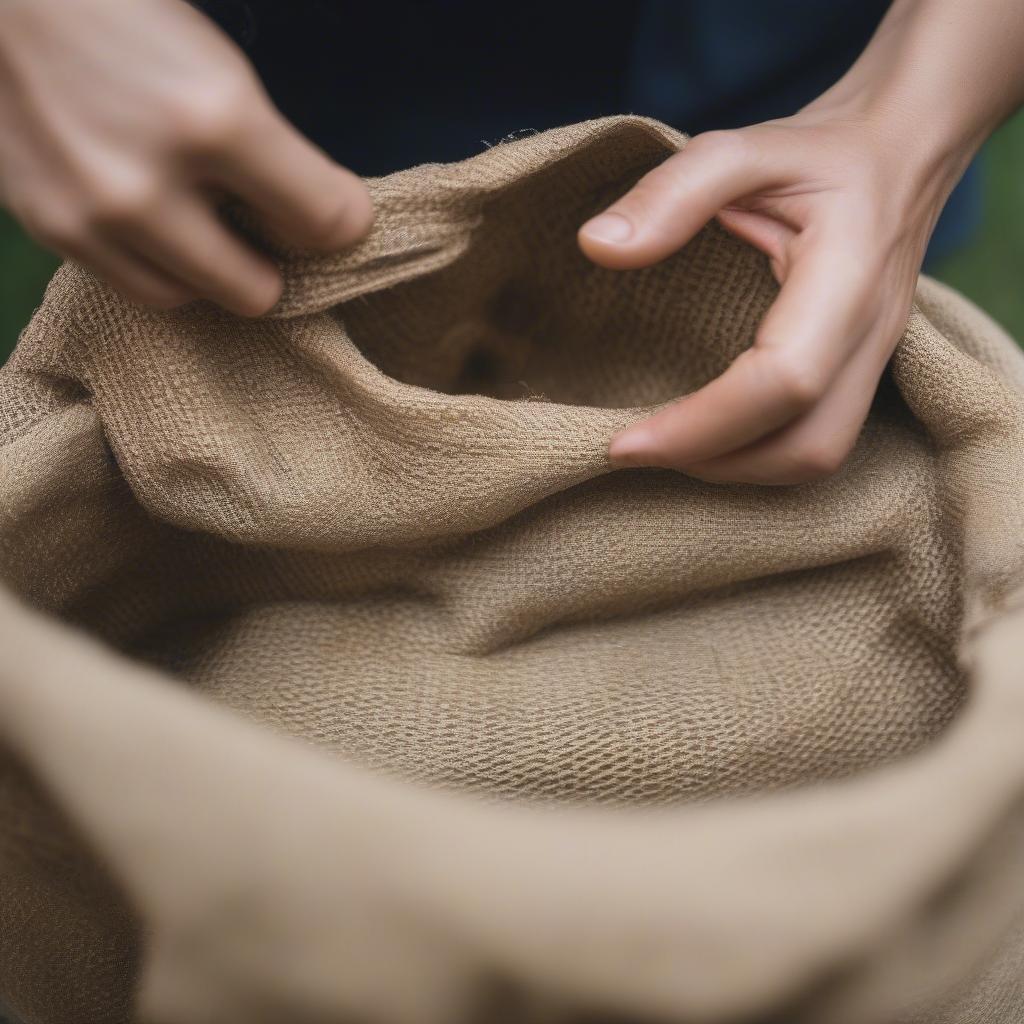 Demonstrates how to clean and care for woven hemp bags, including spot cleaning and air drying techniques.