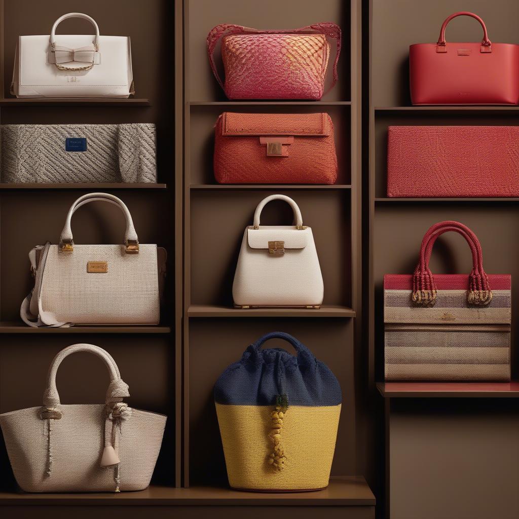 A collection of Carolina Herrera woven bags in different styles and colors, showcasing the variety and versatility of the brand's offerings.