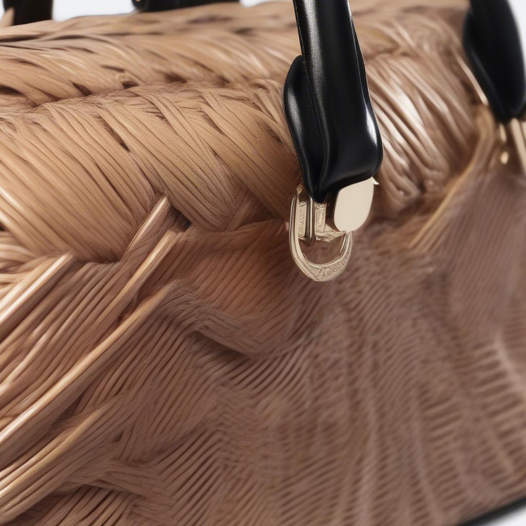 Close-up view of the Carvela Dina Woven Winged Tote Bag showcasing its intricate woven pattern and winged design.