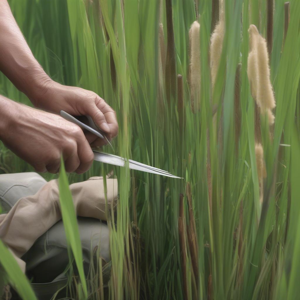 Harvesting Cattails for Basket Weaving