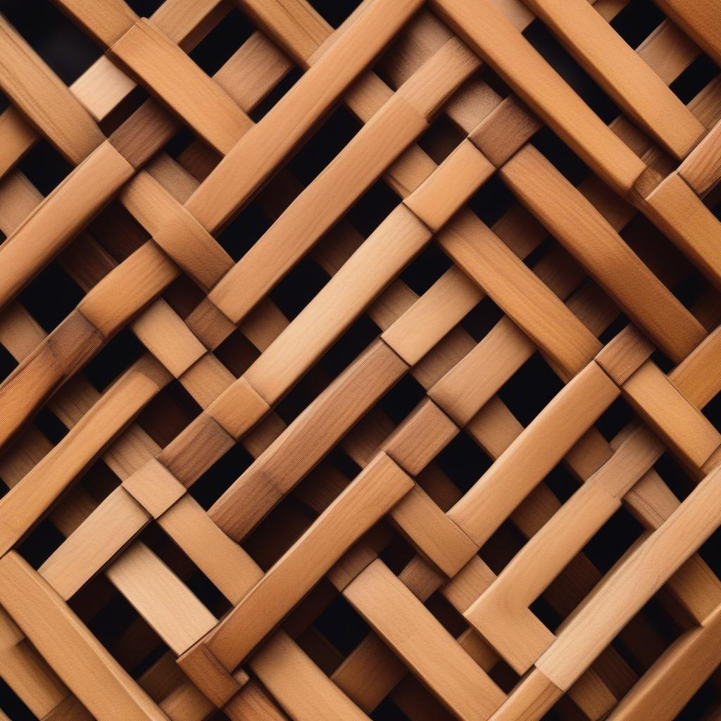 Close-up view of a cedar basket weave fence showcasing the intricate weaving pattern and the rich, warm color of the wood.