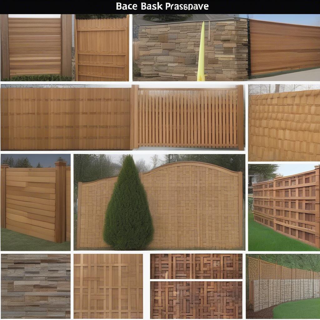 Different styles and variations of cedar basket weave fences, showcasing varying weave patterns, heights, and combinations with other materials.