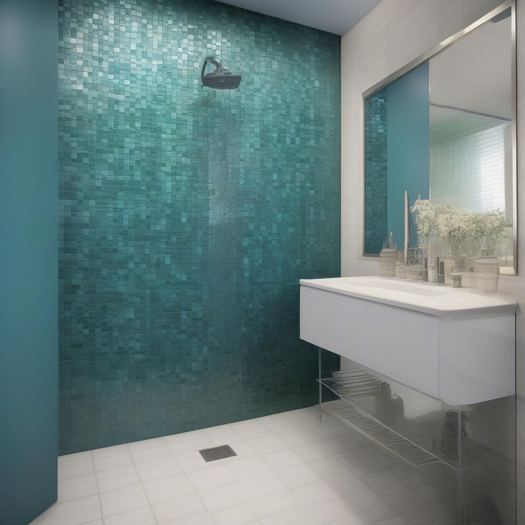 Ceramic Tile Basket Weave Shower Wall