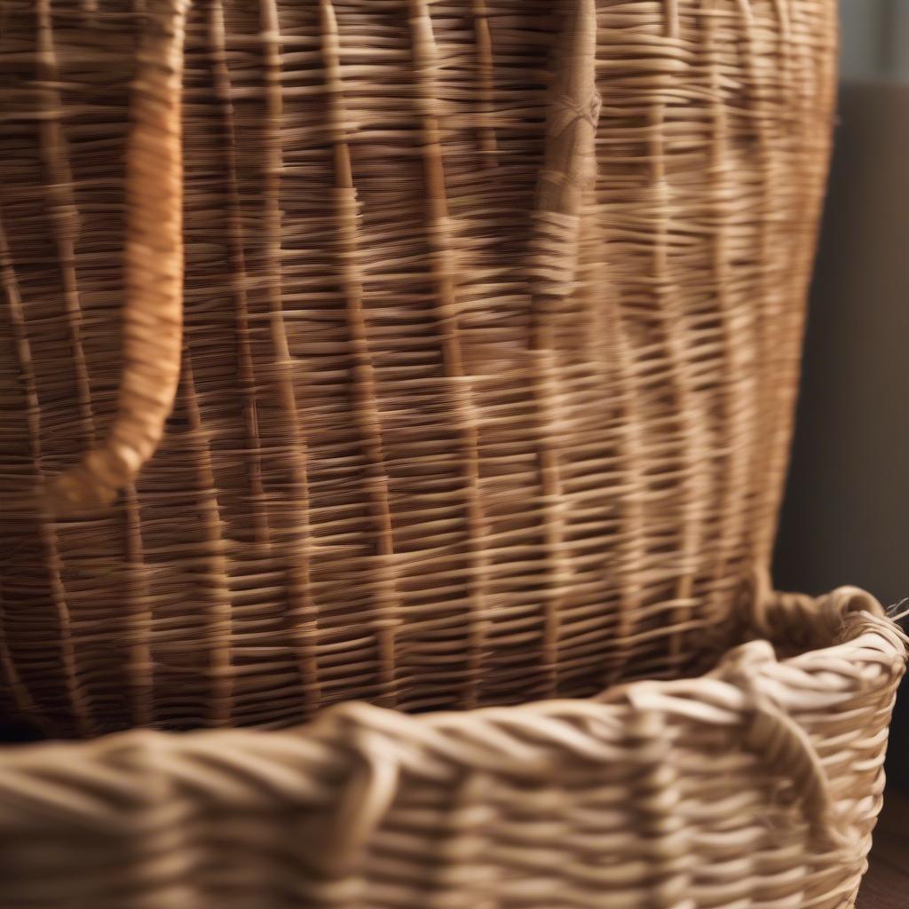 Close-up of a wicker cesta large woven tote bag, showcasing its intricate weave and natural color.