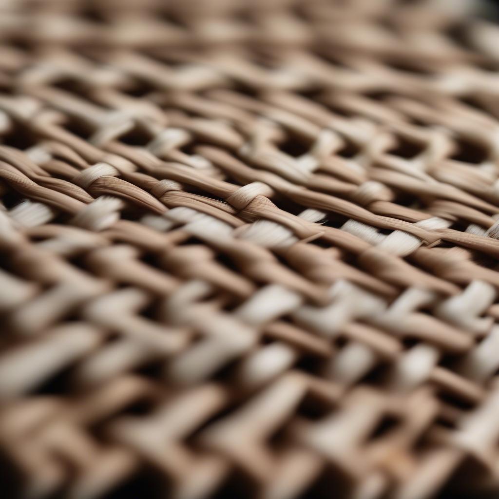 Close-up view of chair cane weaving