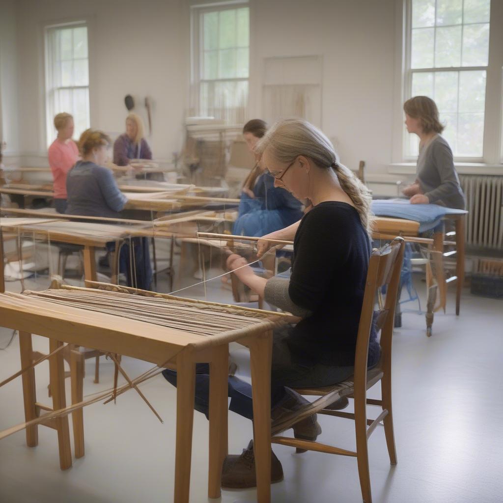 Chair Weaving Class in Progress in Cooperstown, NY