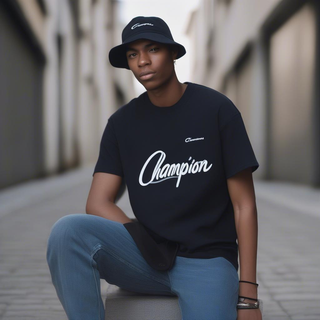 Styling the Champion bucket hat with streetwear