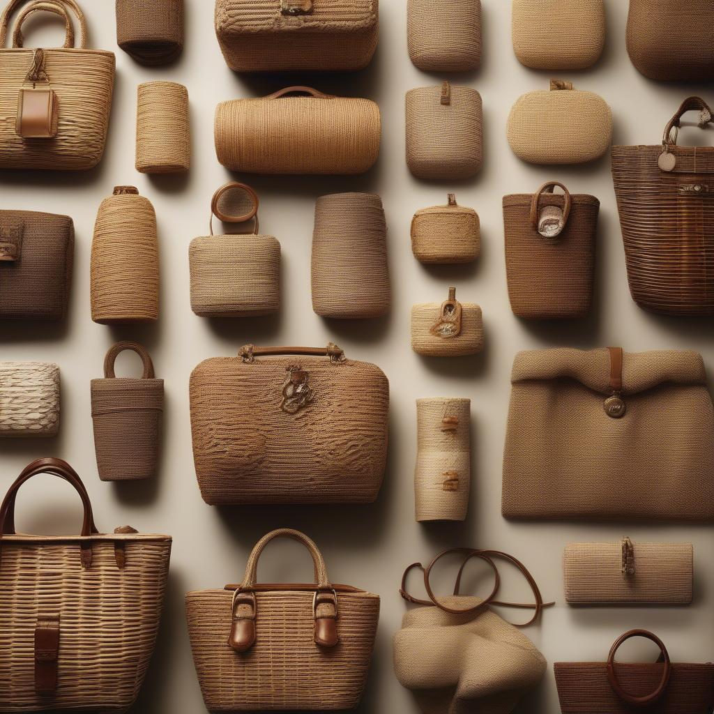 Various materials used in Chanel bag weaves, including rattan and raffia