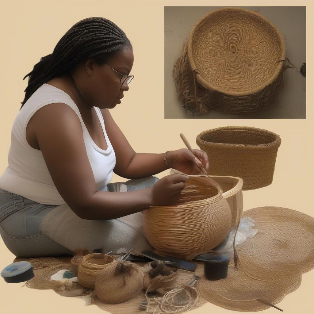 Chastity Mays demonstrates her intricate basket weaving techniques in Carbondale