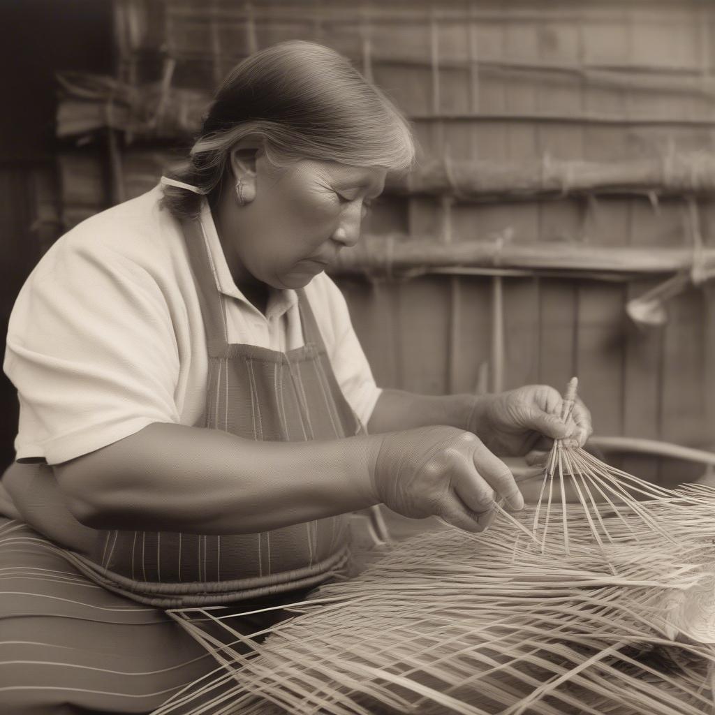 Cherokee Basket Weaver Demonstrating the Double Weave Technique