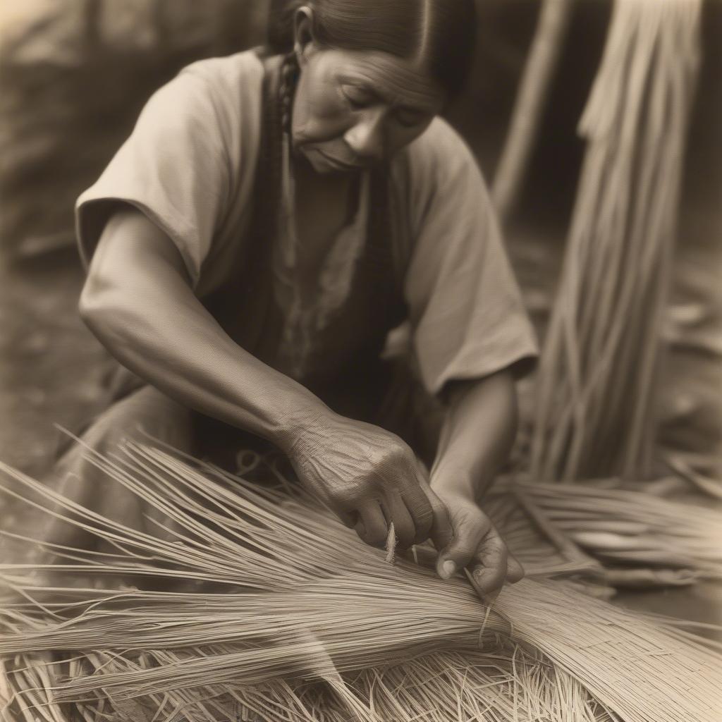 Cherokee Basket Weaver Working with Rivercane