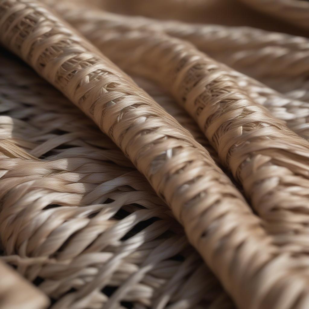 Close-up view of a chicos basket weave wrap showcasing the intricate basket weave pattern and natural fiber texture.