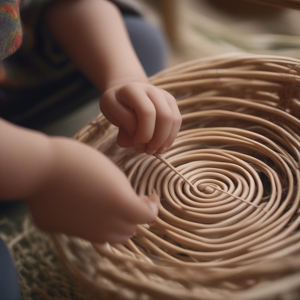 Child Weaving a Basket: Developing Fine Motor Skills and Creativity