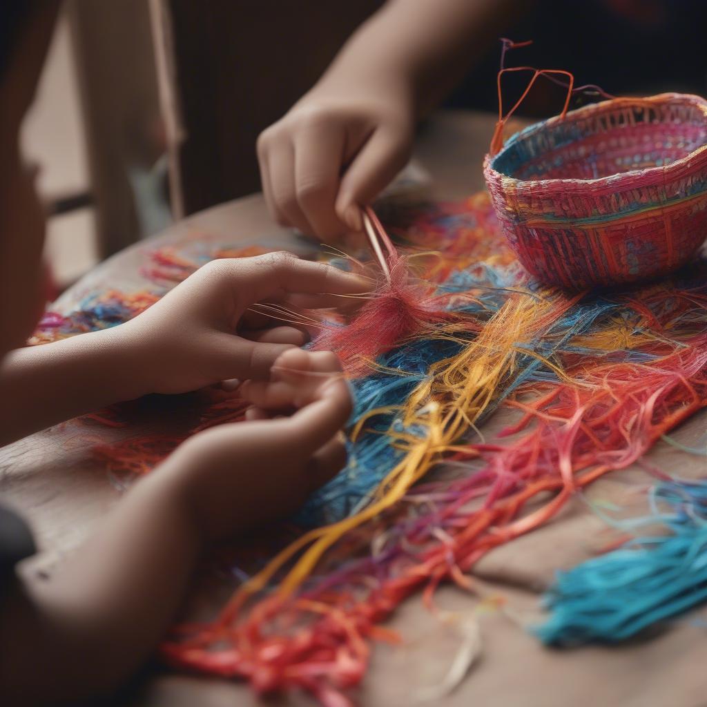 Child Weaving a Simple Basket