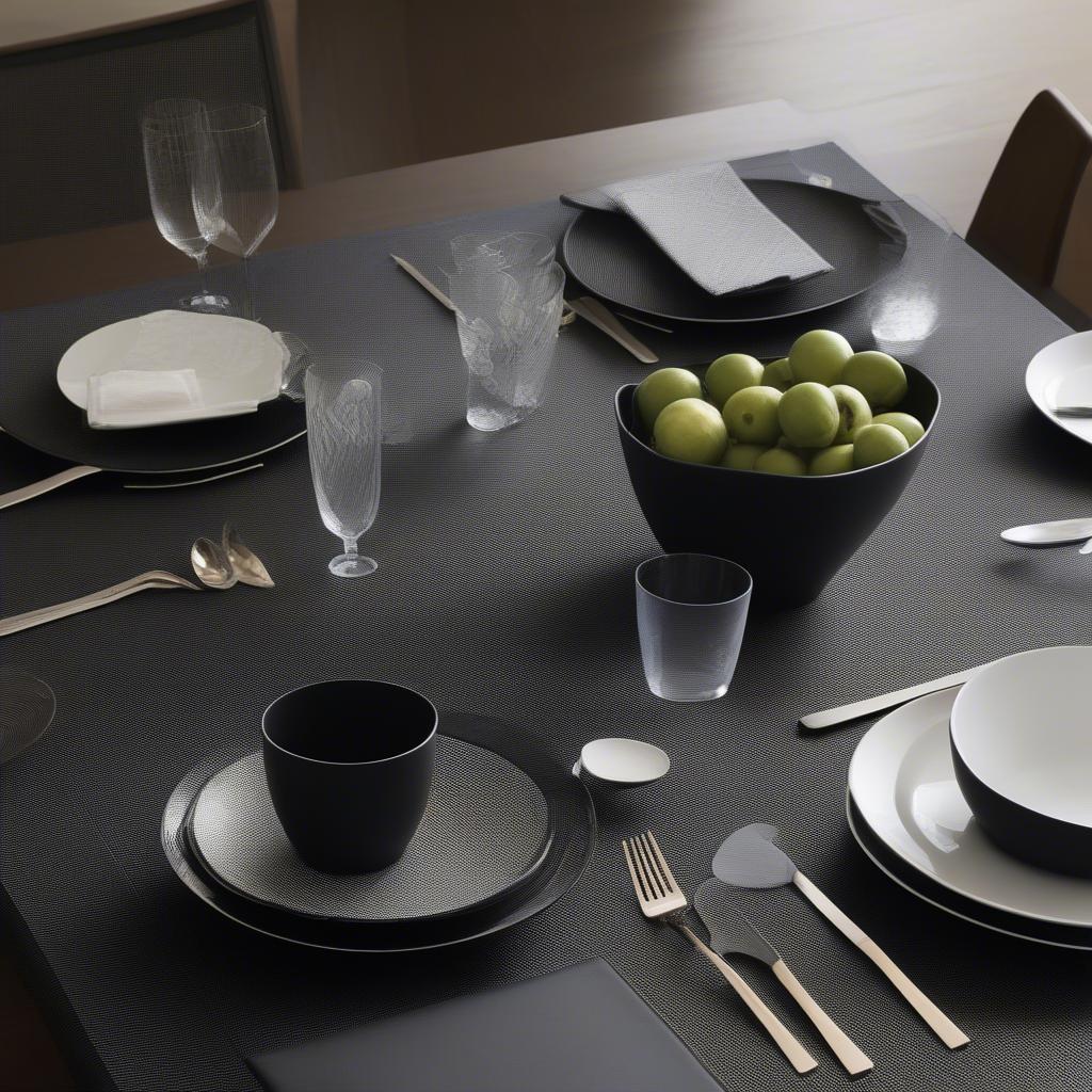 Chilewich Black Mini Basket Weave Placemat in a Tablesetting