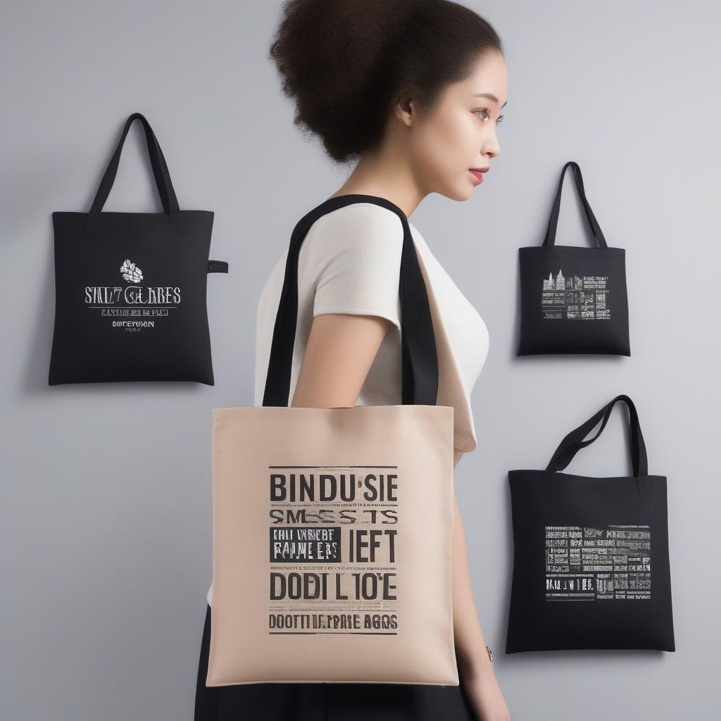 Stylish China Non Woven Bags with Black Quotes:  A collection of black non-woven bags showcasing various quote designs, including motivational phrases, environmental slogans, and artistic typography, demonstrating the versatility and aesthetic appeal of these bags.