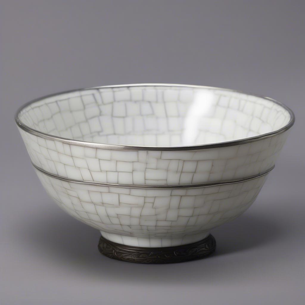 Antique Chinese Porcelain Bowl with Delicate Silver Basketweave Overlay