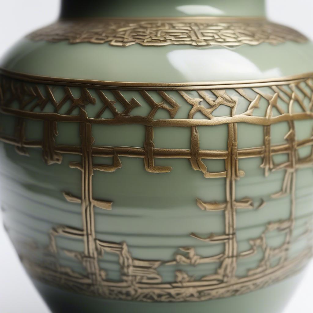 Antique Chinese Porcelain Vase with Intricate Metal Basketweave Design