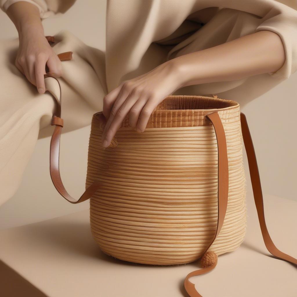 Chloé x Mifuko Woody bucket bag being woven by a Mifuko artisan