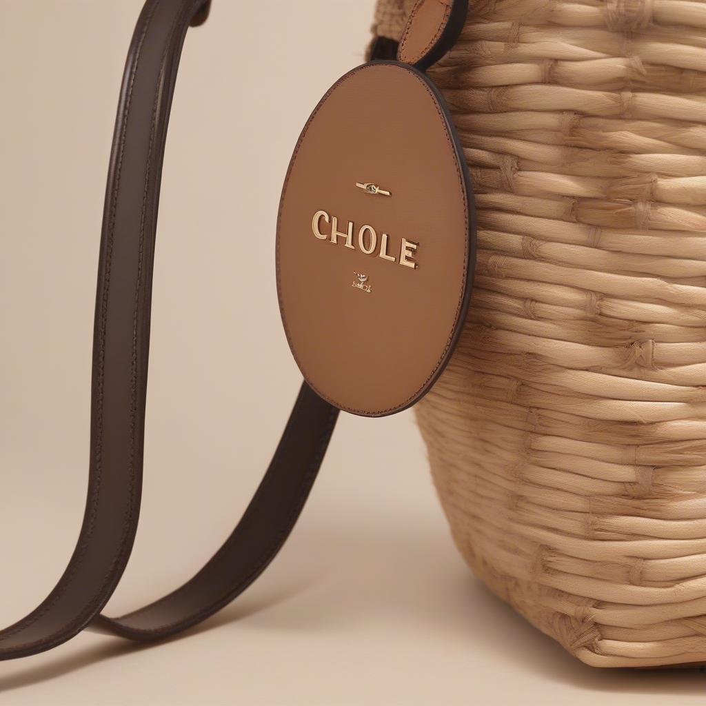 Close-up details of the Chloé x Mifuko Woody bucket bag