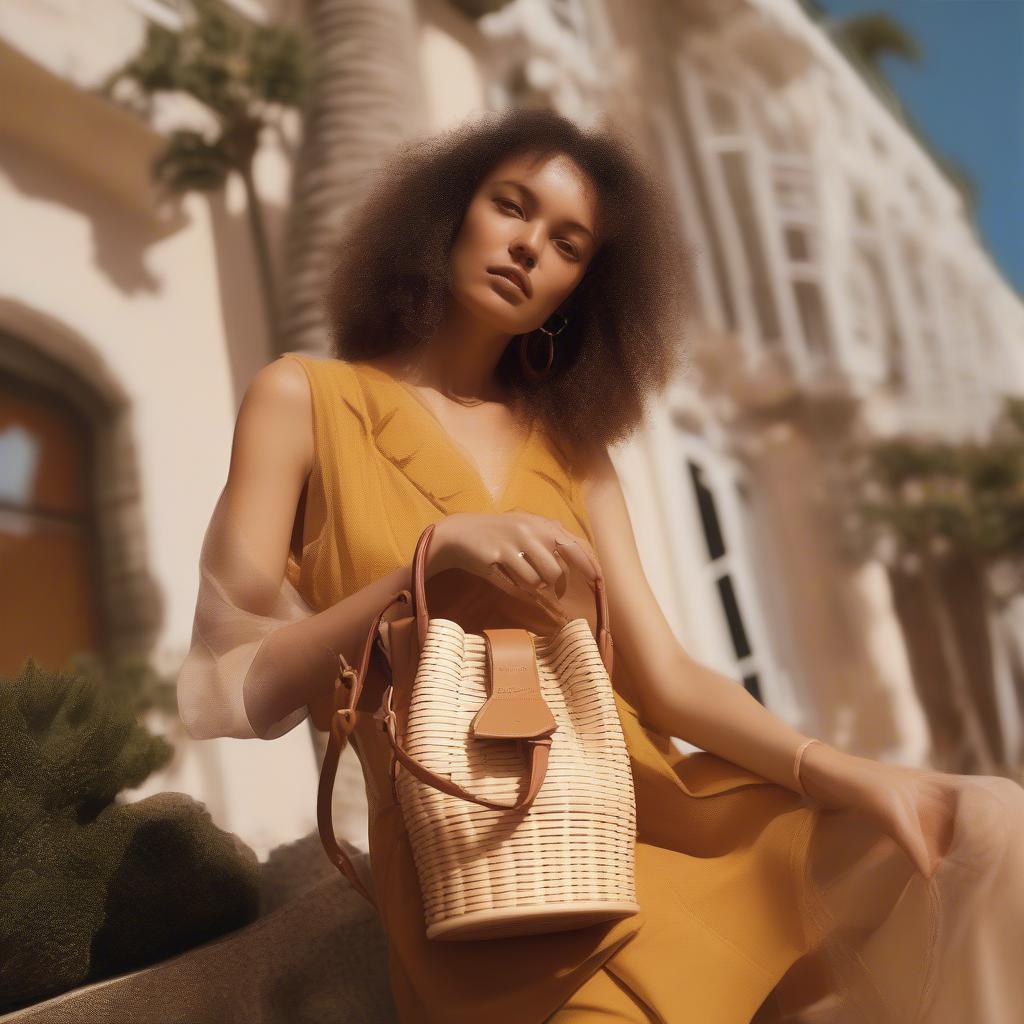 Chloé x Mifuko Woody bucket bag styled with a summer outfit