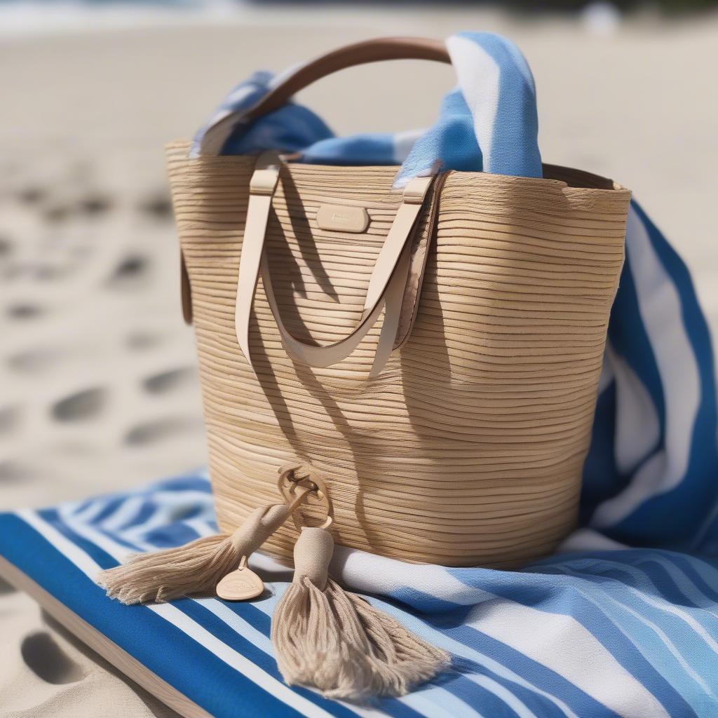 Chloe Woody Woven Tote Bag on a Beach Chair