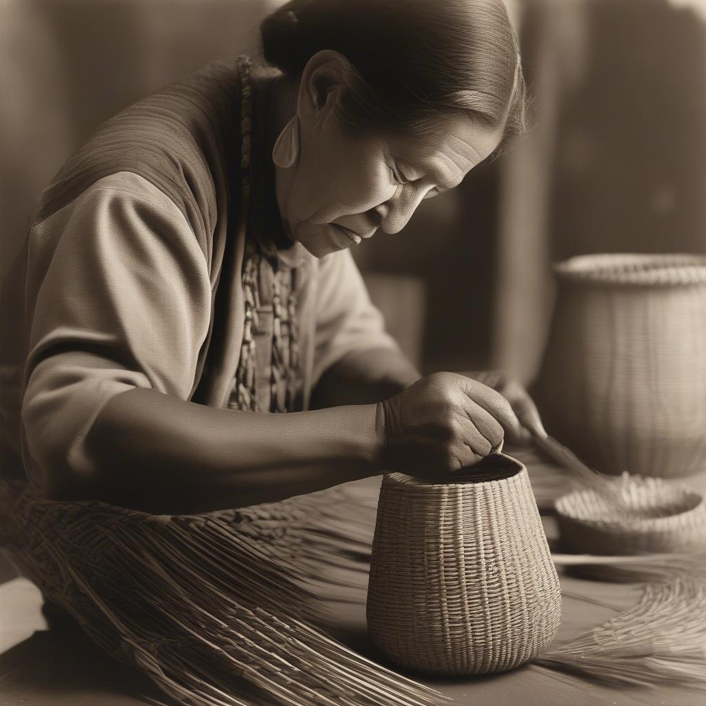 Choctaw Basket Weaver at Work