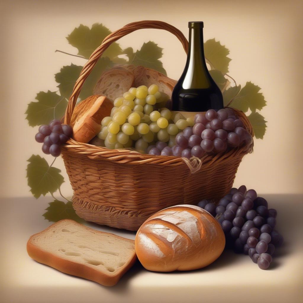 Christian Basket with Bread and Grapes