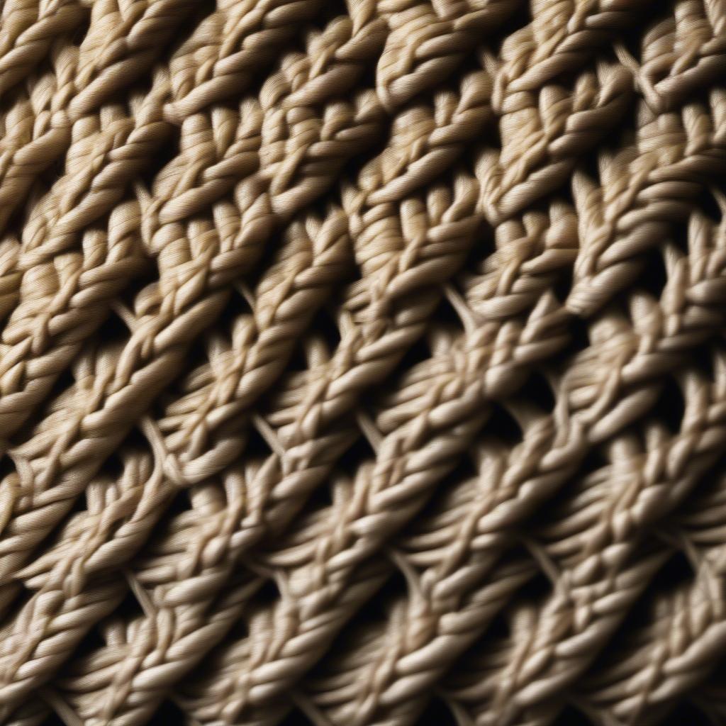 Close-up view of a chunky diagonal weave hat showcasing the diagonal pattern and texture of the material.