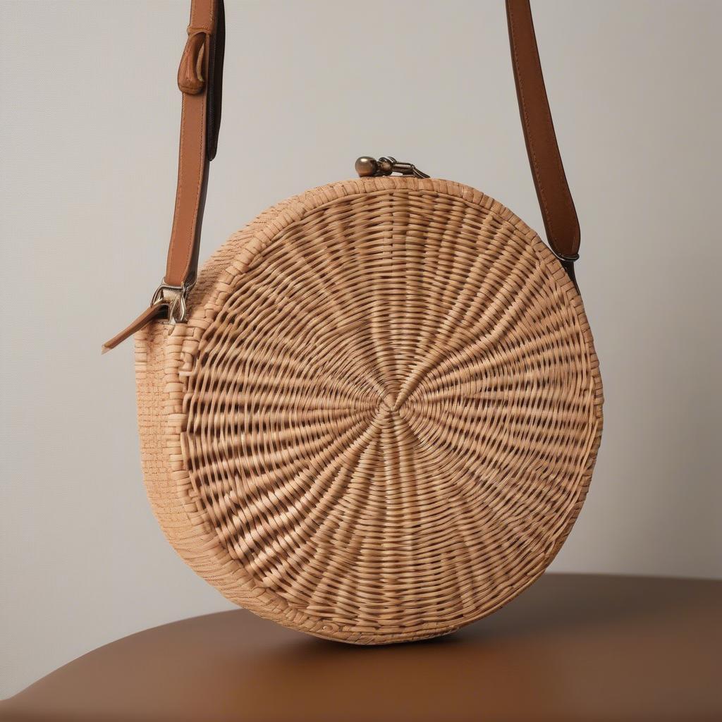 Natural Rattan Circle Crossbody Weave Bag