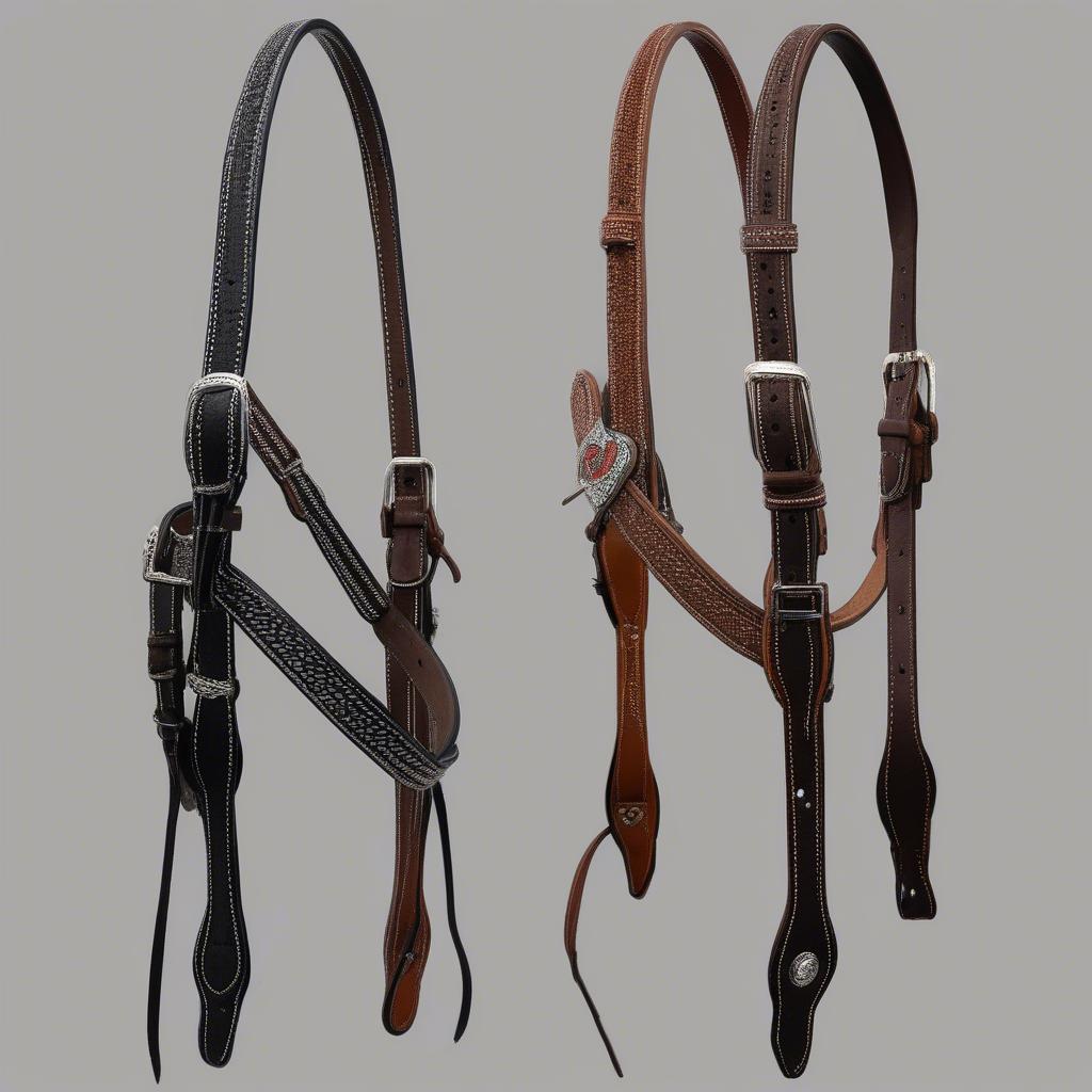 Different styles of Circle Y basket weave headstalls