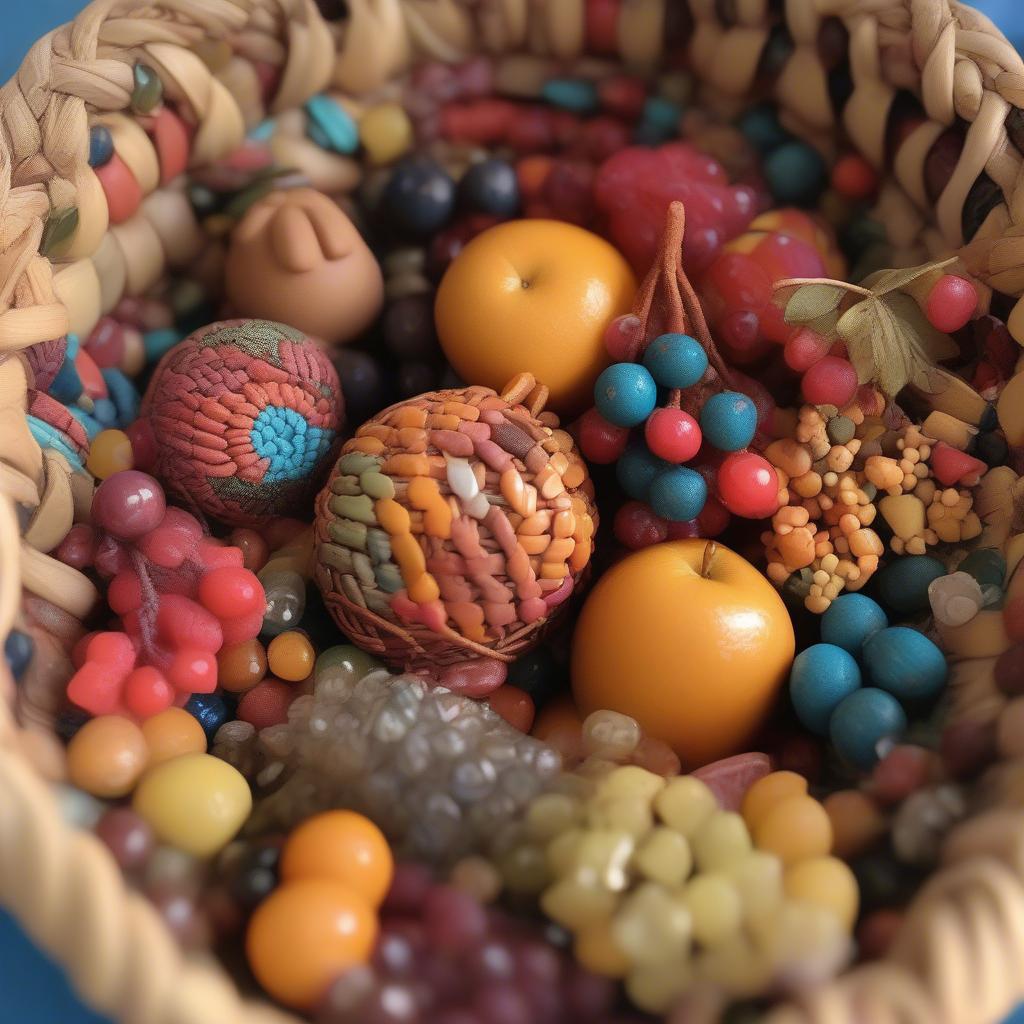 Woven basket with clay beads