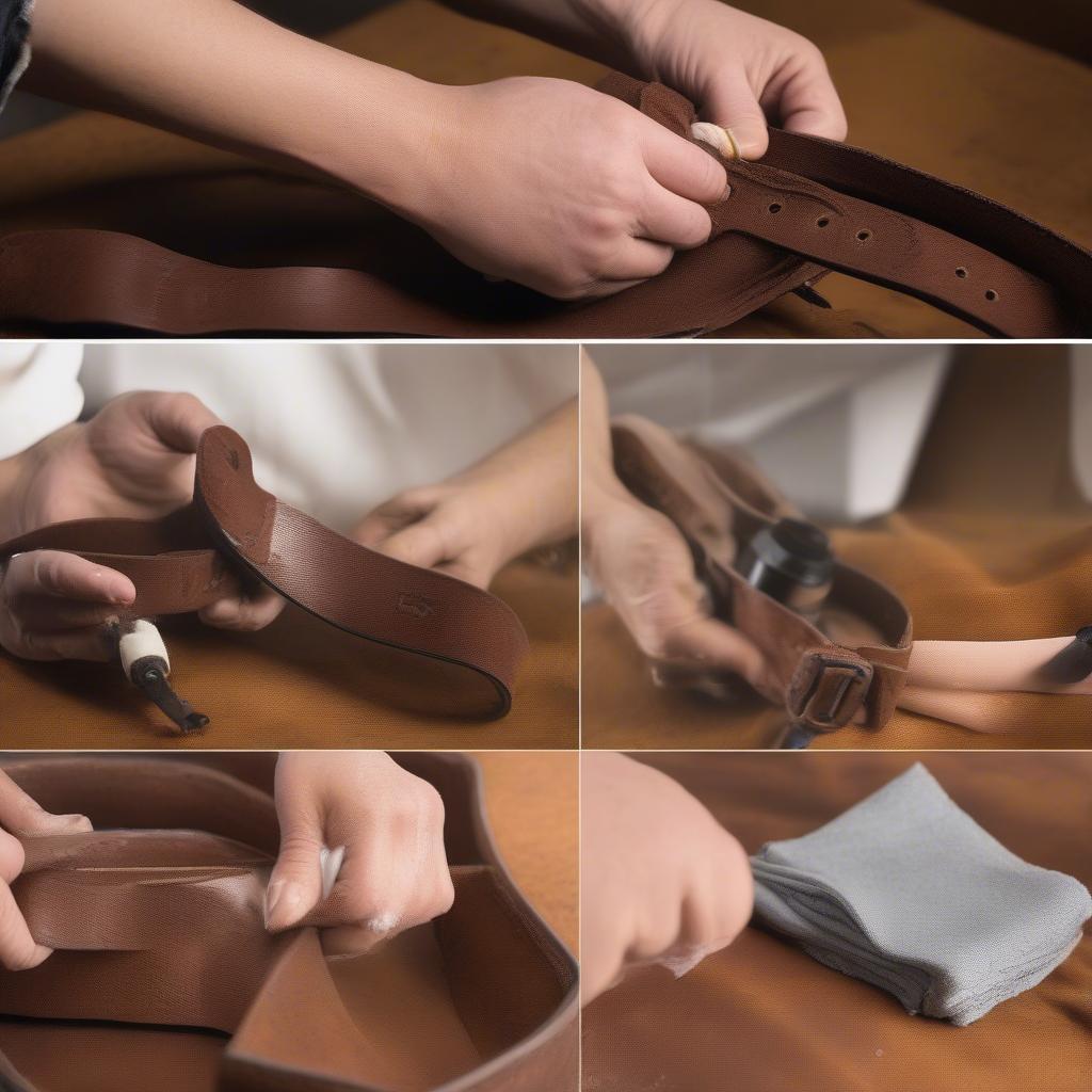 Cleaning a leather duty belt with leather conditioner and cloth