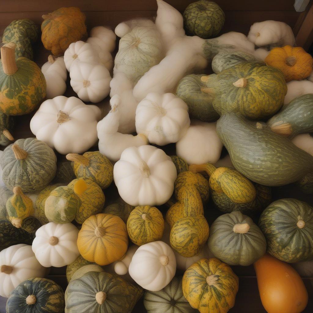 Various sizes of gourds being cleaned with soap and water, then laid out to dry in a well-ventilated area, demonstrating the preparation process before basket weaving.