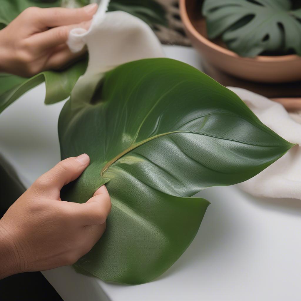 Cleaning and Treating Philodendron Leaves for Weaving