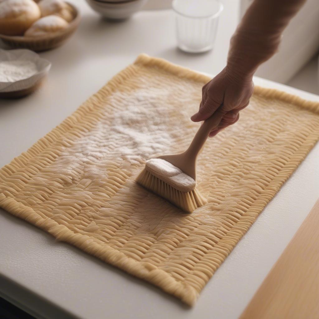 Cleaning a basket weave mat after use