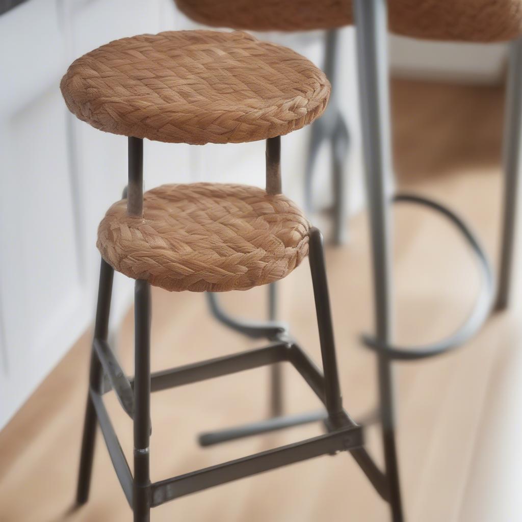 Cleaning a basket weave metal bar stool.