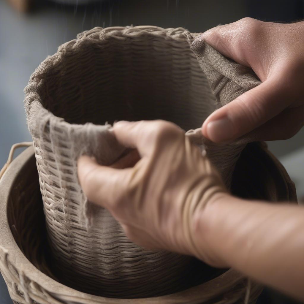 Cleaning a Basket Weave Pot with a Damp Cloth