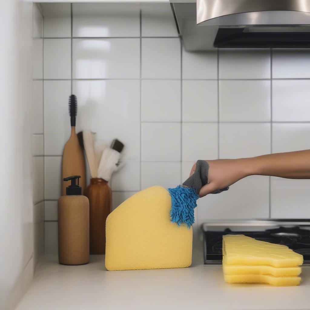 Cleaning a basket weave tile backsplash