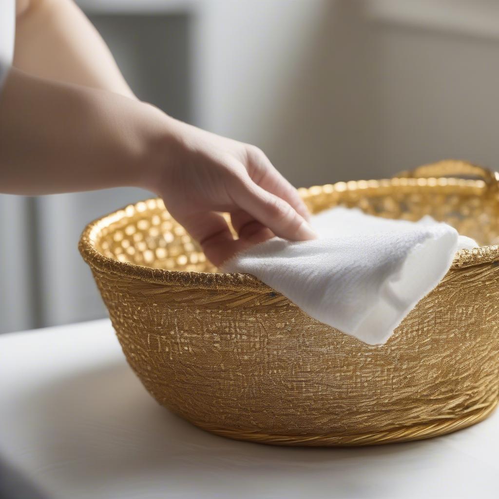 Cleaning a Gold Glitter Woven Basket