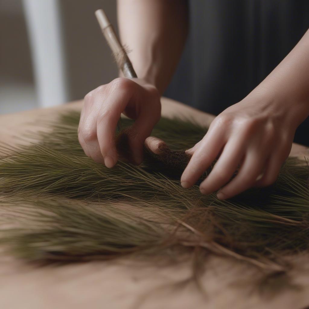 Cleaning Pine Needles for Basketry