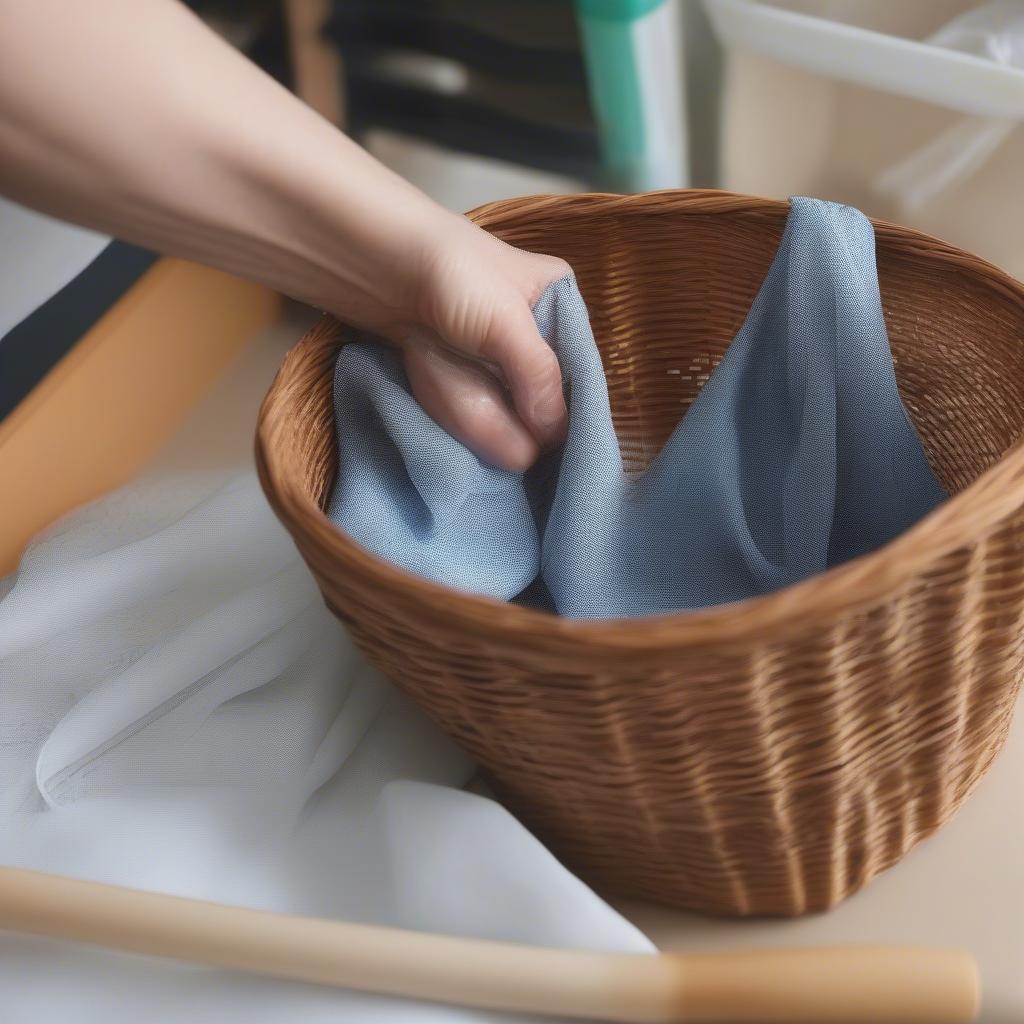 Cleaning a Plastic Cane Basket with a Damp Cloth