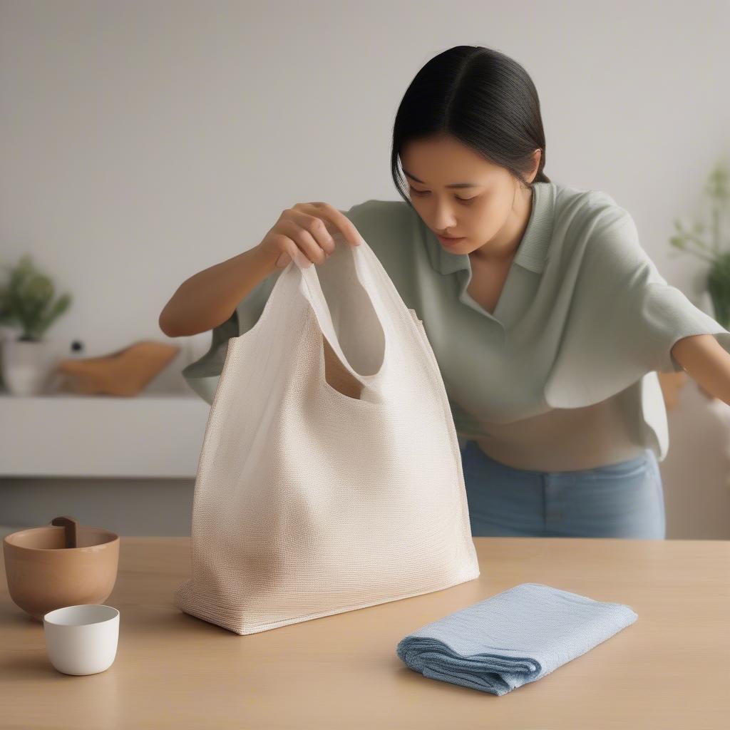 Cleaning a recycle PP woven shopping bag