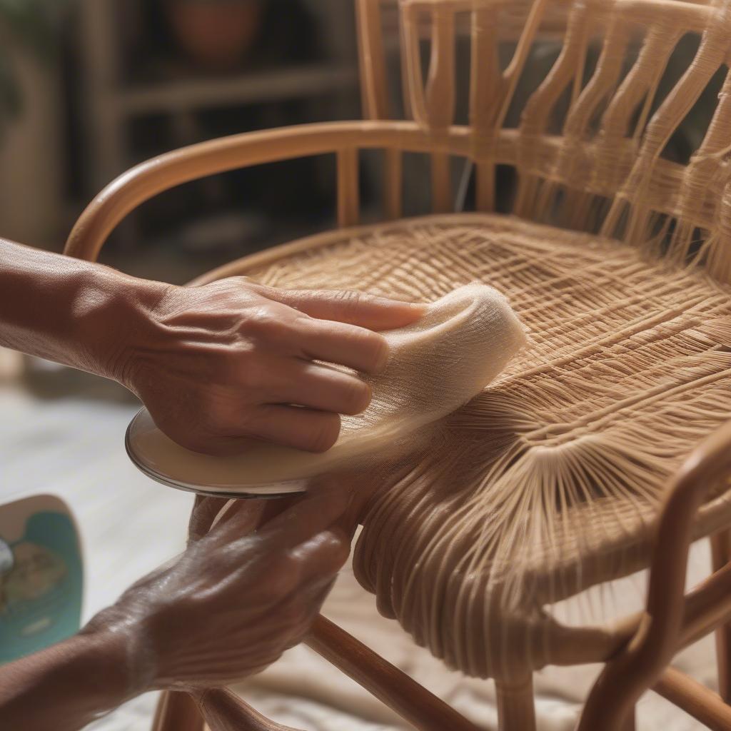 Cleaning a retro cane chair