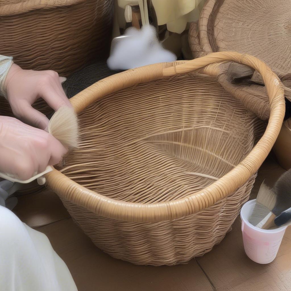 Cleaning a vintage rattan and wicker basket