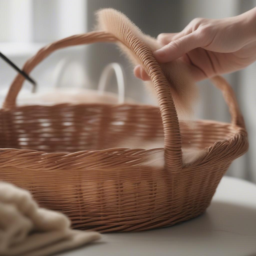 Cleaning a wicker basket using a soft brush